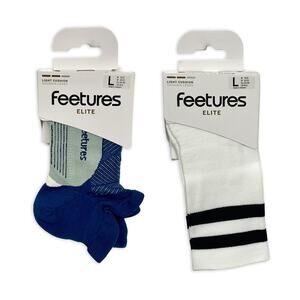 Feetures Elite Light Cushion Running Socks Sz L $40 Midnight Woods White 2 Pairs
